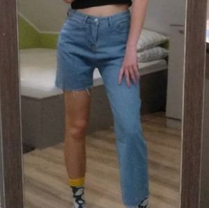 High Waist Jeans Raw Hem Wide Leg Sz.M-L